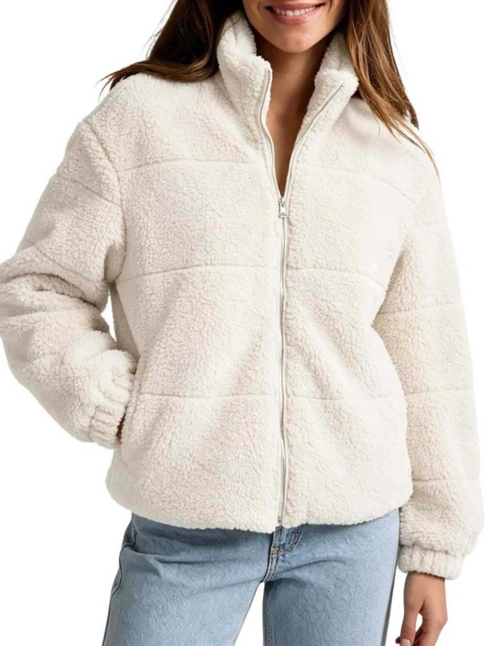 Cozy Women's Sherpa Fleece Zip-Up Jacket | Warm Casual Winter Coat